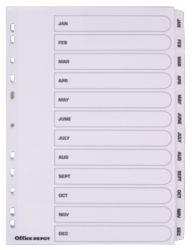 Office Depot Mylar Dividers White Board A4 12 Part Jan Dec Set