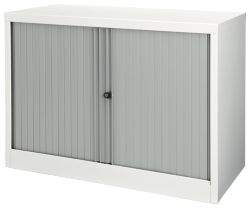 Bisley Side Tambour Cupboard White Silver 1016H x 1000W x 470Dmm