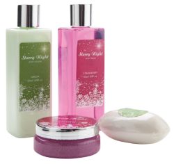 Belle and Whistle Starry Night 4 Piece Bath Set with Body Wash Body Lotion Bosy Scrub and Bath Soap 