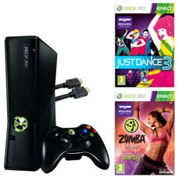 Xbox 360 4GB with Just Dance 3 Zumba Fitness Party Kinect Kinect Adventures and HDMI Cable 