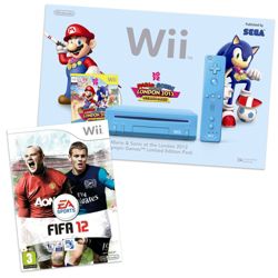 Nintendo Wii Blue with Mario and Sonic Olympics 2012 FIFA 12