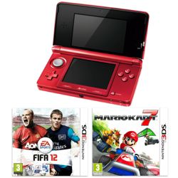 Nintendo 3DS Red with Mario Kart 7 and FIFA 12 