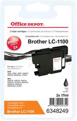 Office Depot Brother LC1100BKBP2 Black Inkjet Twin Pack