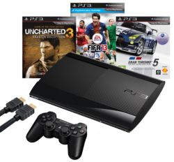 Sony PS3 500GB Console Fifa 13 Extra Official Black Dualshock Controller HDMI Cable Free Uncharted 3 Drakes Deception GT5 Academy Edition 