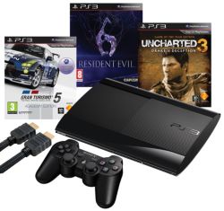 Sony PS3 500GB Console Resident Evil 6 HDMI Cable Free Uncharted 3 Drakes Deception GT5 Academy Edition 
