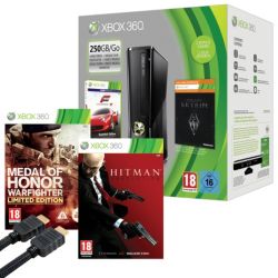 Xbox 360 250GB Console with Forza Essentials and Downloadable Skyrim Hitman Absolution Medal Of Honor Warfighter HDMI Cable 