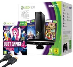 Xbox 360 4GB Console Kinect Sensor and Disneyland Adventures Just Dance 4 HDMI Cable 