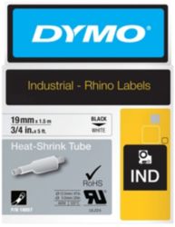 Dymo Rhino Label Writer Labels Black on White 19mm x 15m Heat Shrink Tubing