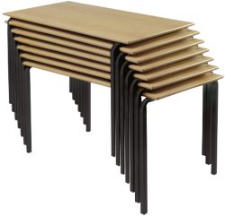 4 X Rectangular Stacking Crushbend Tables Beech Top Black Frame 1100 x 550 x 640mm