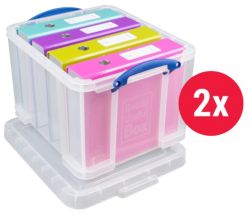 Really Useful Plastic Storage Box 310H x 390W x 480D mm 35 Litre Clear Pack 2