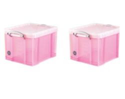 Really Useful Plastic Storage Box 310H x 390W x 480D mm 35 Litre Pink Pack 2