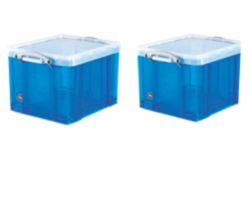 Really Useful Plastic Storage Box 310H x 390W x 480D mm 35 Litre Blue Pack 2