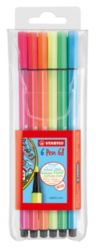 STABILO Pen 68 Fibre Tip Pen pack of 6 Assorted Fluorescent Colours