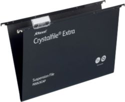 Rexel Crystalfiles Extra Suspension Files Polypropylene 15mm Capacity Foolscap Black Box 25