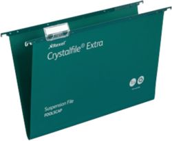 Rexel Crystalfiles Extra Suspension Files Polypropylene 15mm Capacity Foolscap Green Box 25