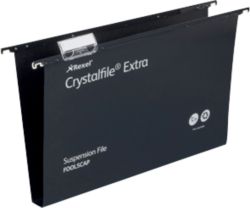Rexel Crystalfiles Extra Suspension Files Polypropylene 30mm Capacity Foolscap Black Box 25
