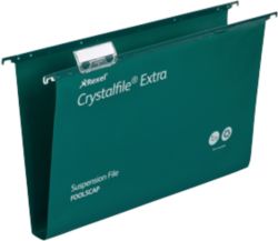 Rexel Crystalfiles Extra Suspension Files Polypropylene 30mm Capacity Foolscap Green Box 25