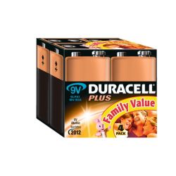 Duracell Plus MN1604 Alkaline 9V Battery Pack of 4 