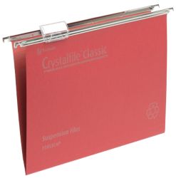 Rexel Crystalfile Classic Suspension Files Manilla V Base 15mm Capacity Foolscap Red Box 50