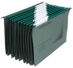 Rexel Crystalfile Classic Linked Suspension Files Manilla V Base 15mm Capacity Foolscap Green Box 50