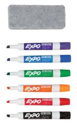 Sharpie Expo Whiteboard Organiser with 6 Assorted Colour Markers 1X Soft Pile Eraser