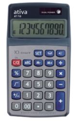 Ativa AT710 Pocket Calculator 10 Digit Battery Solar Powered 114x65x24mm