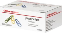 Office Depot Coloured Paper Clips Assorted 30mm 100 Per Box 