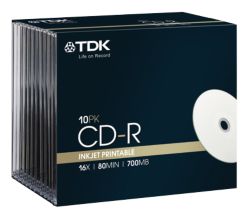 TDK Printable Surface CD R s in Slim Jewel Cases 10 Pack