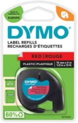 Dymo Letratag Label Plastic Red 12mm x 4m
