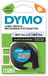 Dymo Letratag Label Plastic Metallic Silver 12mm x 4m