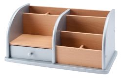 Wooden Desk Organiser Silver