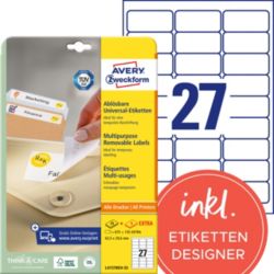 Avery 27 Per Sheet Removable Labels 635 x 296mm L4737REV 25 