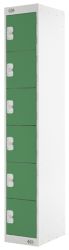 Link Lockers Secure Personal Storage Lockers 6 Door Grey With Green Doors 300 x 1800 x 450 mm