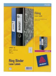 Avery Ring Binder Laser Labels 18 per Sheet 30 x 100mm L7172 25