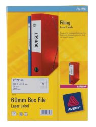 Avery 60mm Box file Laser Labels 12 per sheet 41 x 100mm L7176 25