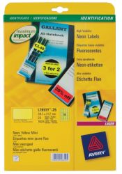Avery 65 per sheet Neon Yellow Laser Labels 381 x 212mm