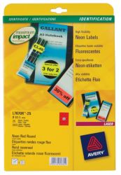 Avery 12 per sheet Neon Red Laser Labels 635mm diam