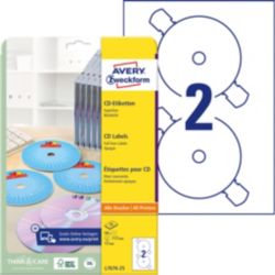 Avery Black and White Laser Full Face CDDVD Labels L7676 25 