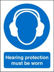 Mandatory Sign Hearing Protection Must Be Worn Self Adhesive Vinyl 150 x 200 mm