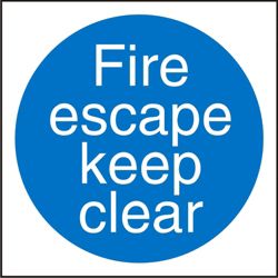 Mandatory Sign Fire Escape Keep Clear Self Adhesive Vinyl 100 x 100 mm