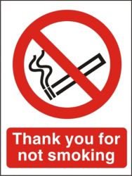 Prohibition Signs Thank You For Not Smoking Self Adhesive Vinyl 150 x 200 mm