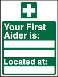 First Aid Signs First Aider Location Self Adhesive Vinyl 150 x 200 mm 