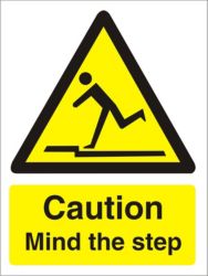 Warning Sign Caution Mind The Step Self Adhesive Vinyl 125 x 150 mm