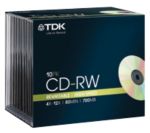 10 St�ck TDK CD-RW 80 min slim Case im Slim Case 700 MB 80 Min.