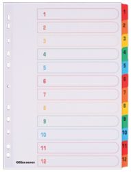Juego de 12  separadores  numérico  cartulina Mylar Office Depot A4