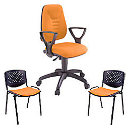 Sedia operativa con 2 sedie ospite arancione