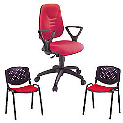Sedia operativa con 2 sedie ospite rosso