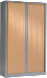 Pierre Henry Roldeurkast met 4 schappen Vergrendelbaar Staal Monobloc 1000 x 430 x 1980 mm Zilver, beuken