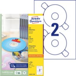 Étiquettes pour CD AVERY Zweckform L6043 Blanc A4 100 Feuilles de 2 Étiquettes