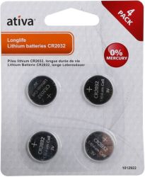 Piles bouton Ativa CR2032 3V Lithium 4 Unités
